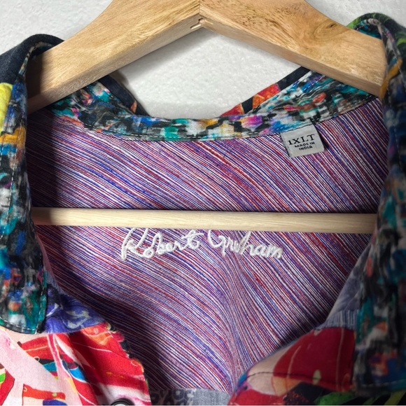 Robert Graham Bleak Horizon Colorful Tropical Short Sleeve Button Down Shirt XLT - Picture 6 of 7